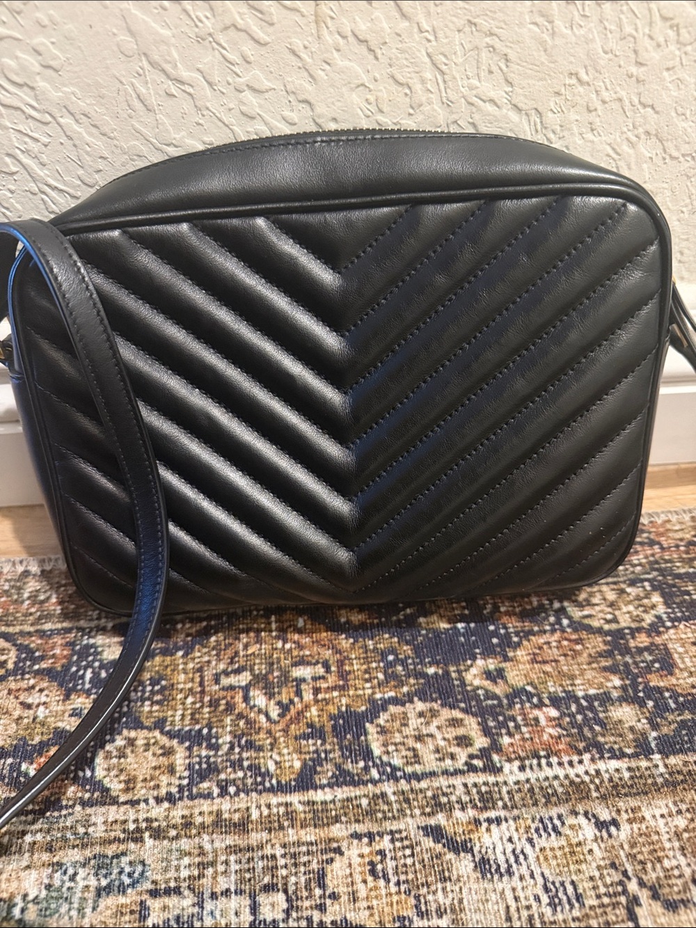 Saint Laurent Black Quilted Leather Camera Bag with Gold YSL Logo and Tassel - Picture 2 of 9